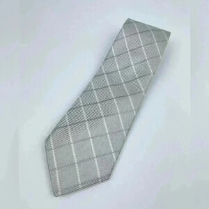 TOM JAMES 100% Silk Necktie Grey Silver Cross Hatch Executive Collection Formal